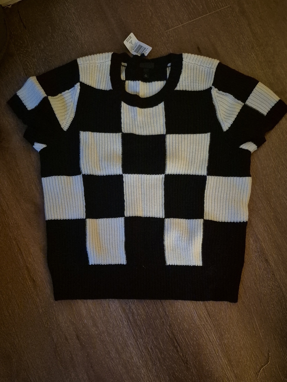 torrid Black & White Checkerboard Short-Sleeve Crew Sweater